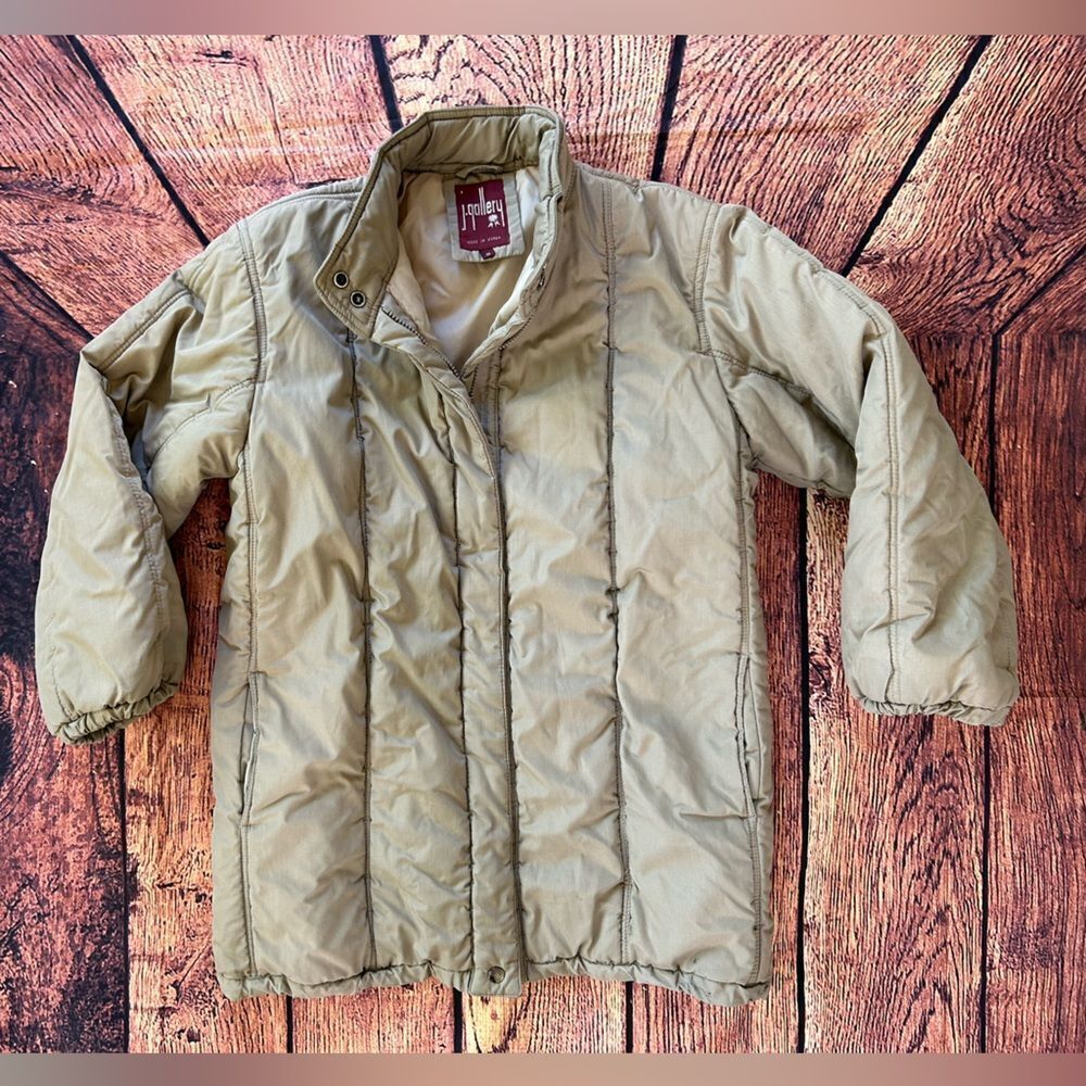 Women's Vtg J GALLERY Pale‎ Brown Quilted Long Stadium Coat Size S - Picture 8 of 9